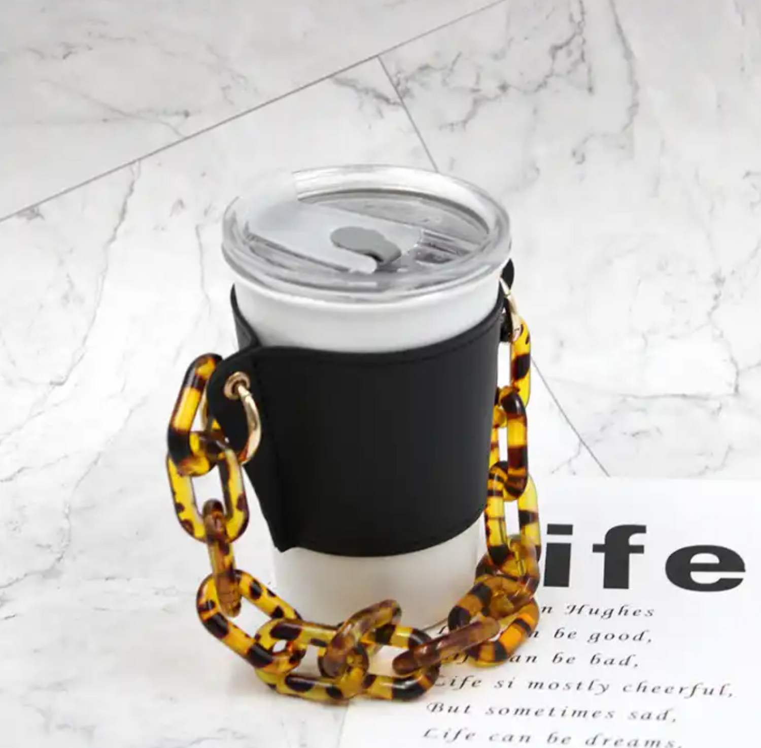 Coffee Drink Cup Sleeve with Removable Chain Strap