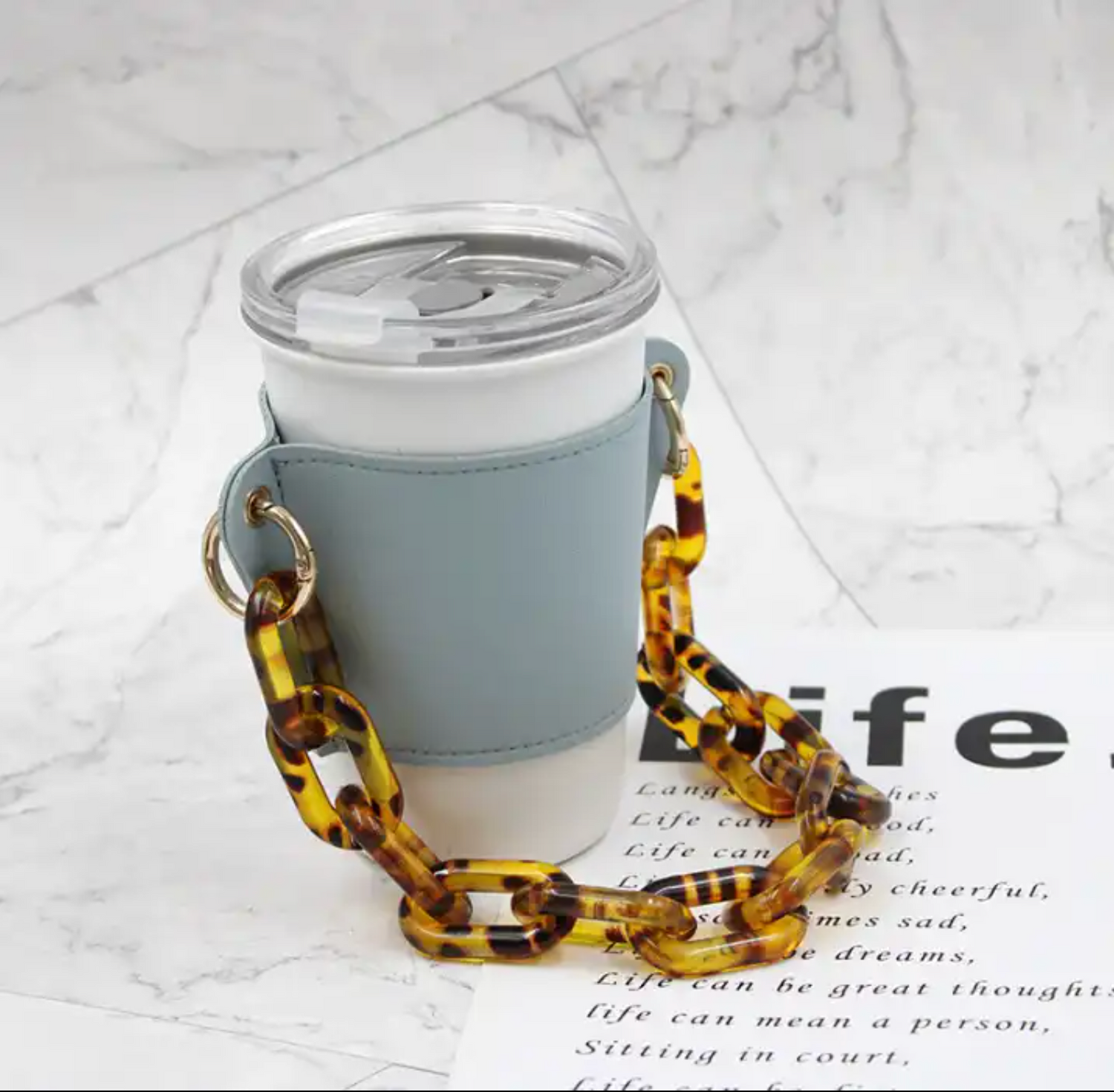 Coffee Drink Cup Sleeve with Removable Chain Strap