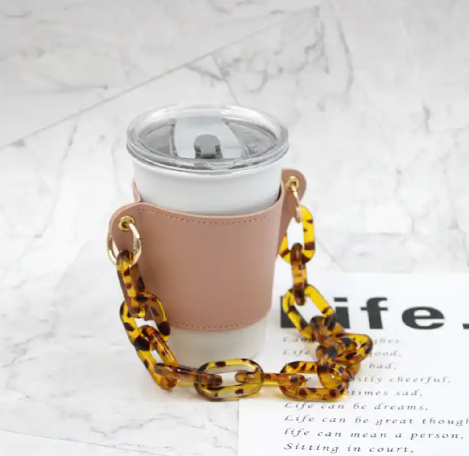 Coffee Drink Cup Sleeve with Removable Chain Strap